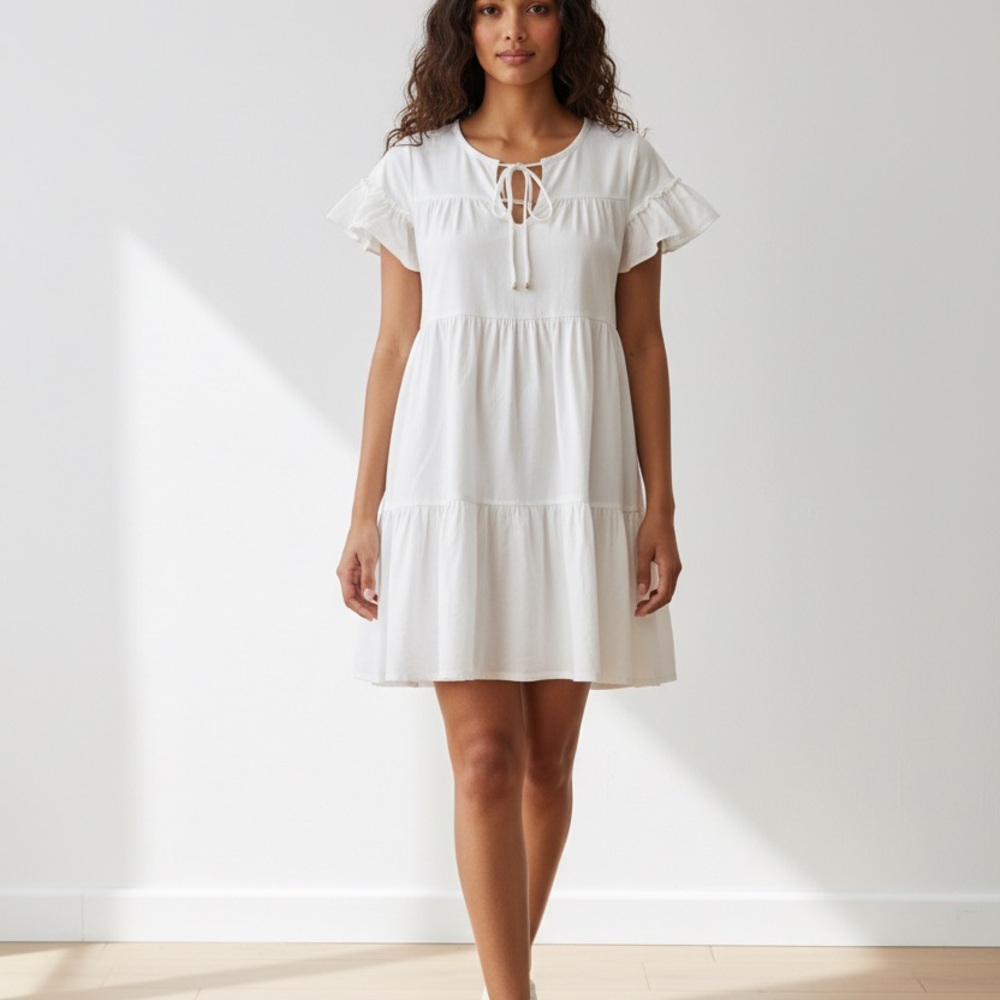 J. Crew Babydoll White Dress Size XXS 100% Cotton Like New